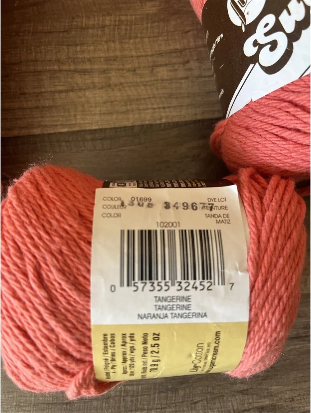 Lily Sugar' n Cream Yarn 01699 TANGERINE 2.5oz Crochet Knitting Approx 900 Yards